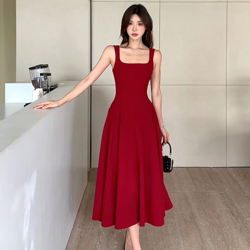 XIANSINIAO Slip Dresses Women's Burgundy-2