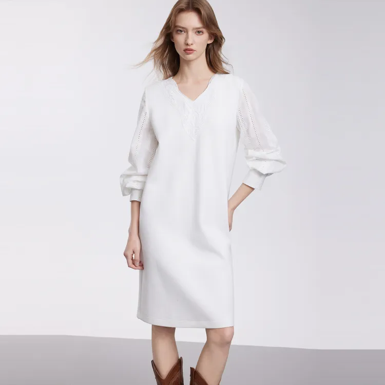 ELLE Long Sleeved Dresses Women's White-2