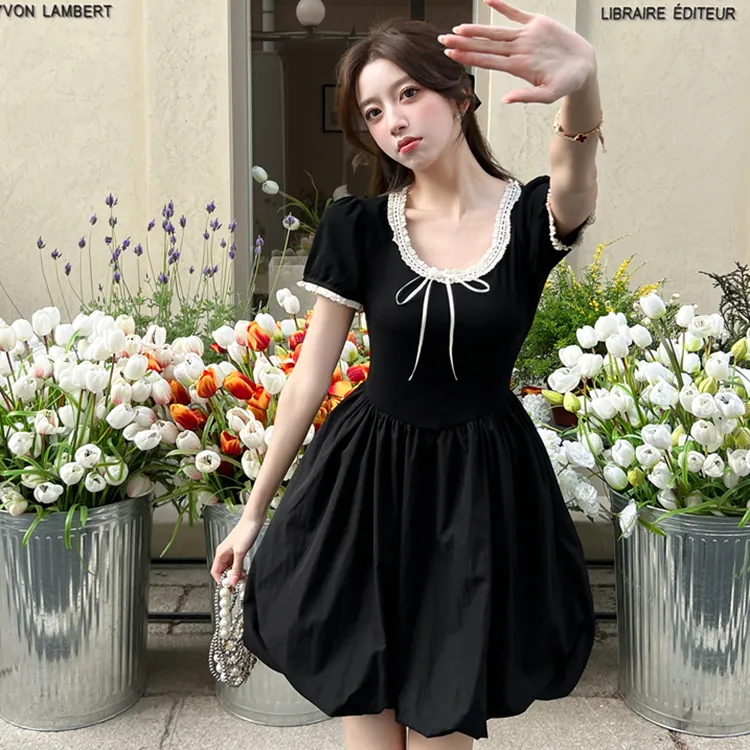 GLEE DIARY Short Sleeved Dress Women's Black-3
