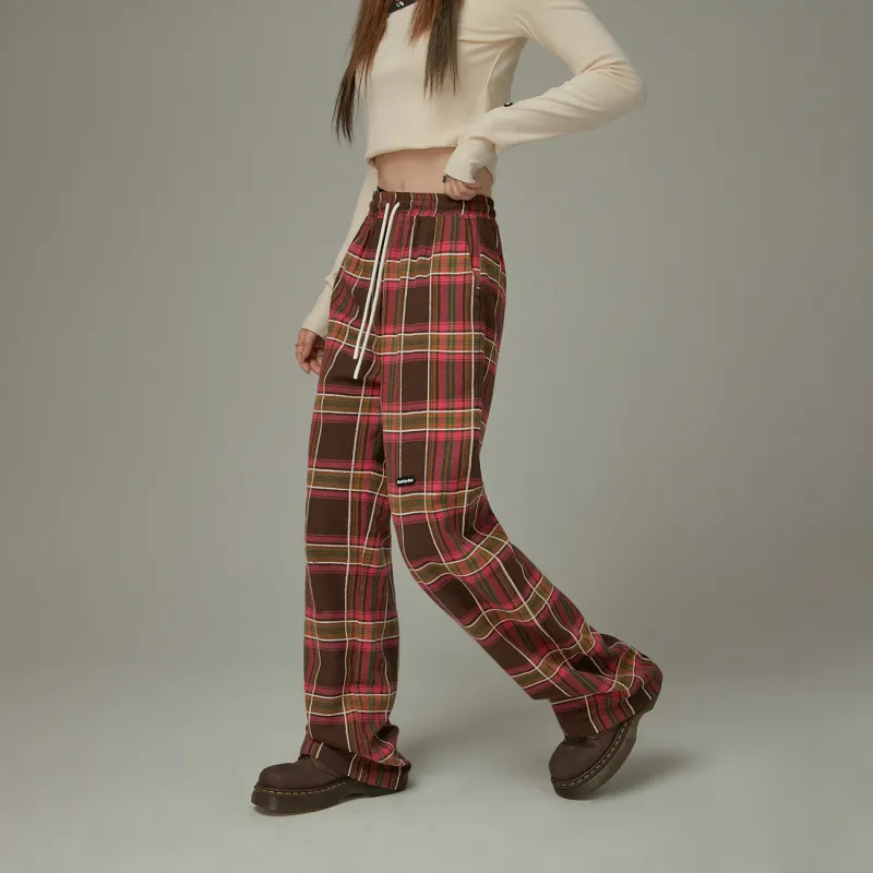 CHUU Casual Pants Women's Coffee Plaid-2