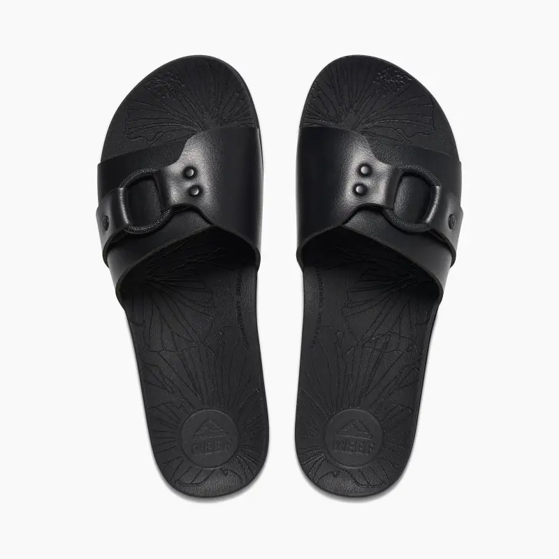 REEF Rubber Sole Quiet Slide Slippers Women's Black-4