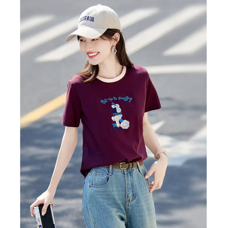 Still quiet T Shirts Women's Dark Reddish Purple-2