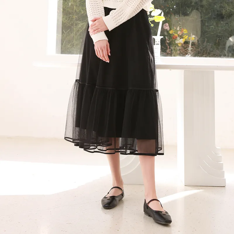3COLOUR Casual Long Skirts Women's Black-2