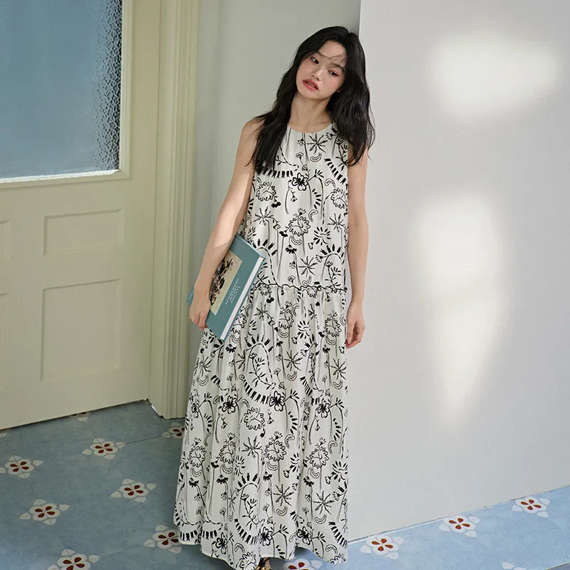 KUOSE Sleeveless Dresses Women's Beige Apricot-5