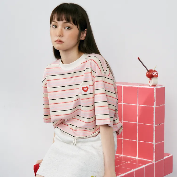 Checkitout T Shirt Unisex Spring Begonia Pink/White/Red-1