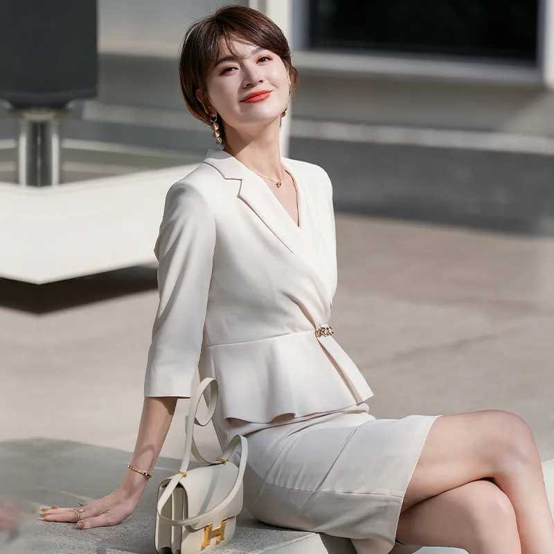 ONE SHALLOW Long Sleeved Dresses Women's Beige-1