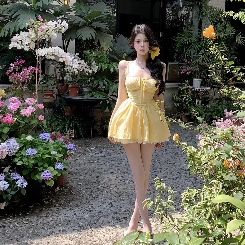 GLEE DIARY Slip Dress Women's Yellow-3