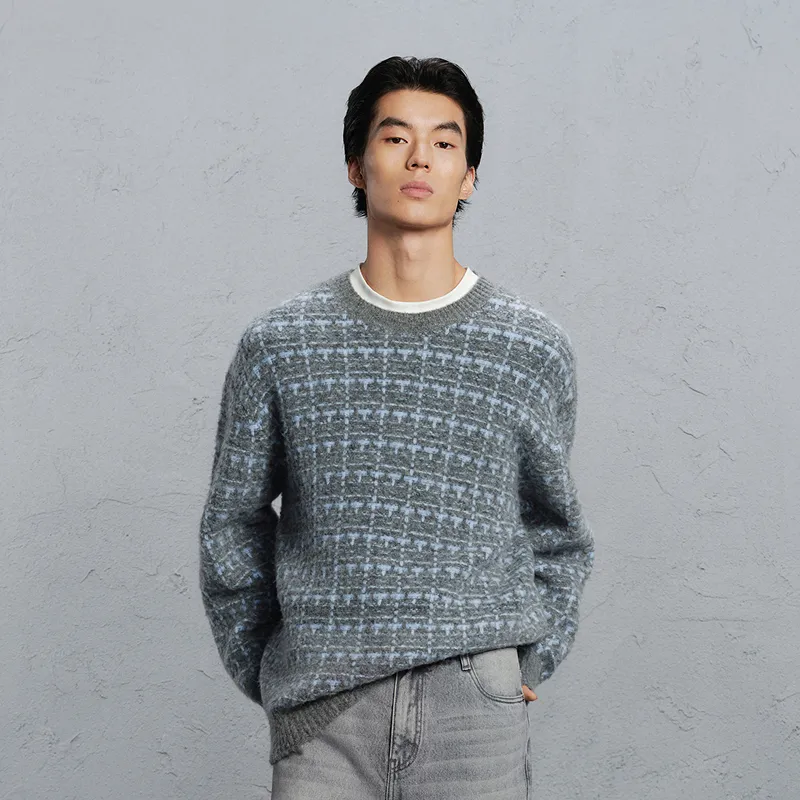 GXG Sweater Men's Coffee Ground Blue Plaid-3