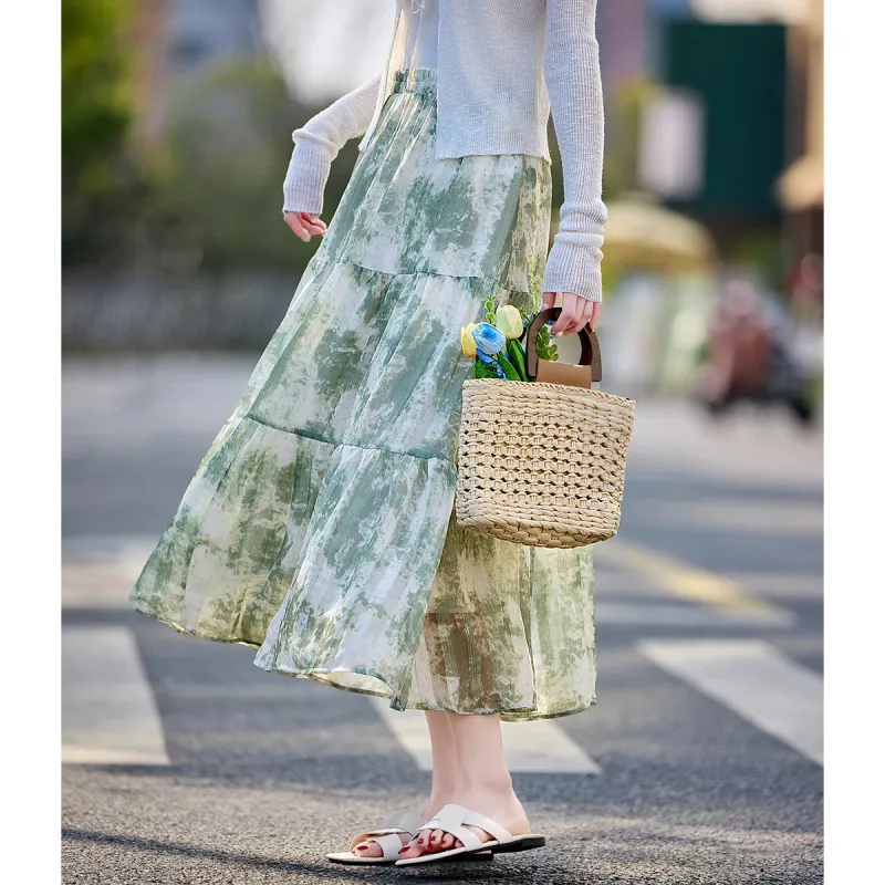 Still Quiet Spring, Summer Casual Short Skirts Regular Women's Green-5