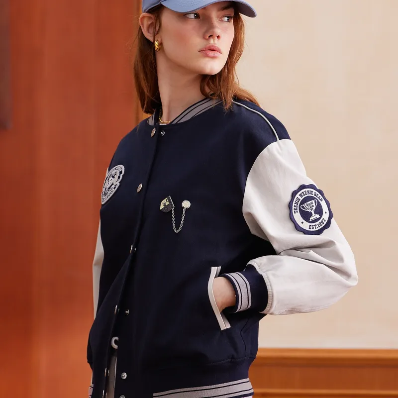 Teenie Weenie Baseball Jacket Women's Navy Blue-2
