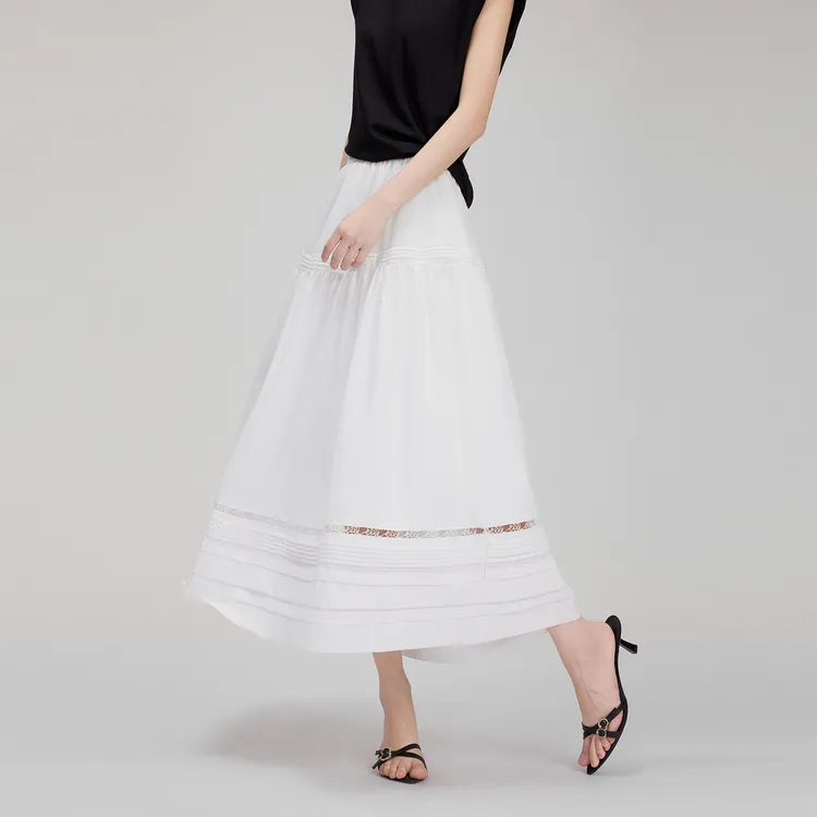 ELLE Casual Long Skirt Women's White-5