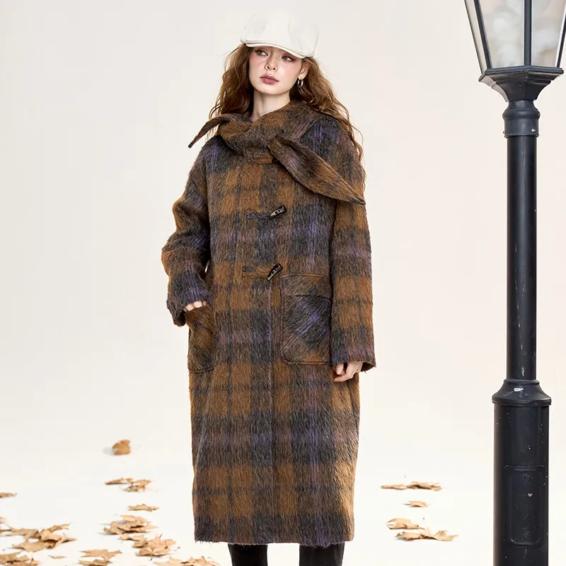 ELF SACK Coat Women's Magic Plaid Coffee-1
