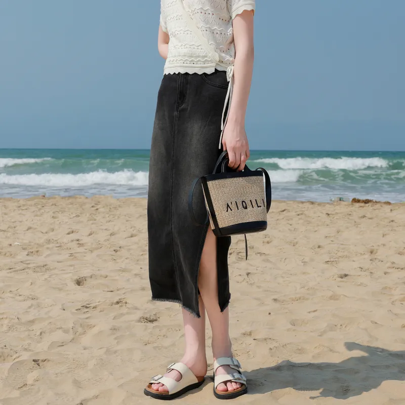 3COLOUR Casual Long Skirt Women's Classic Black-2