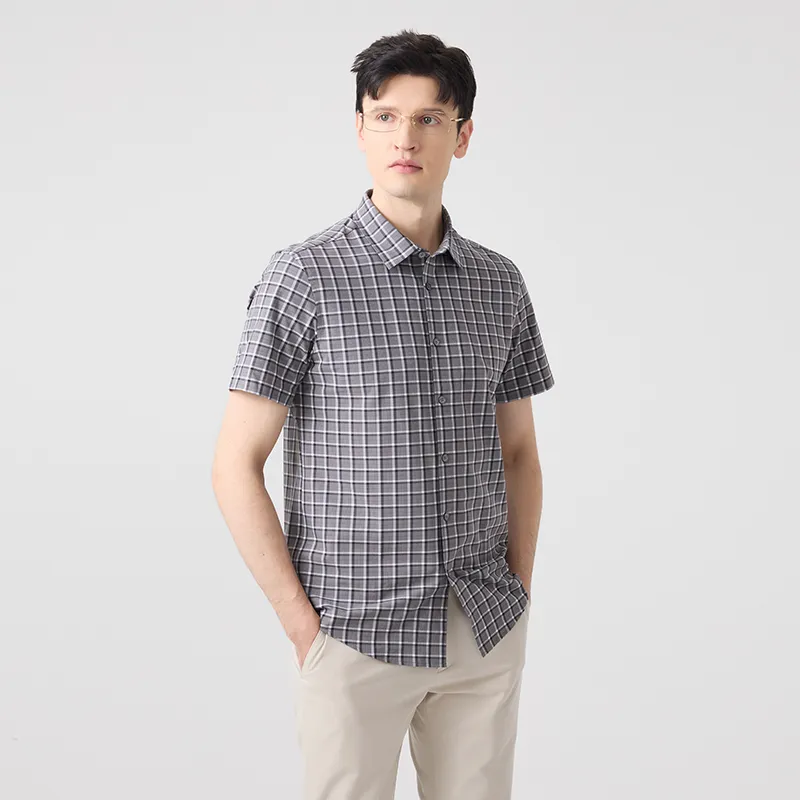 DIDIBOY T Shirts Men Gray Plaid-3