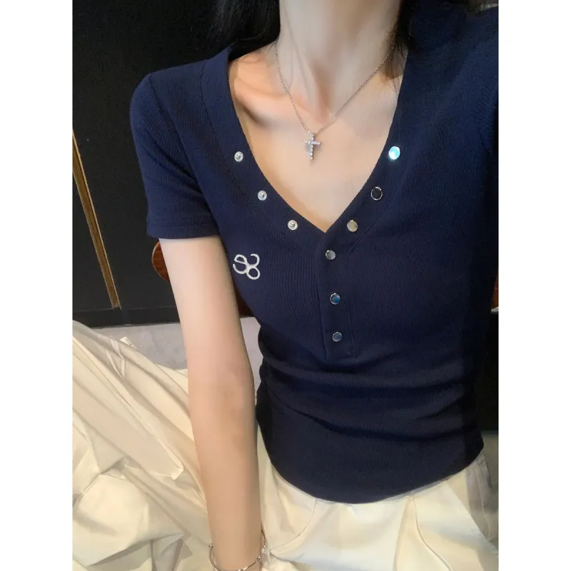 XIANSINIAO T Shirts Women's Navy Blue-4