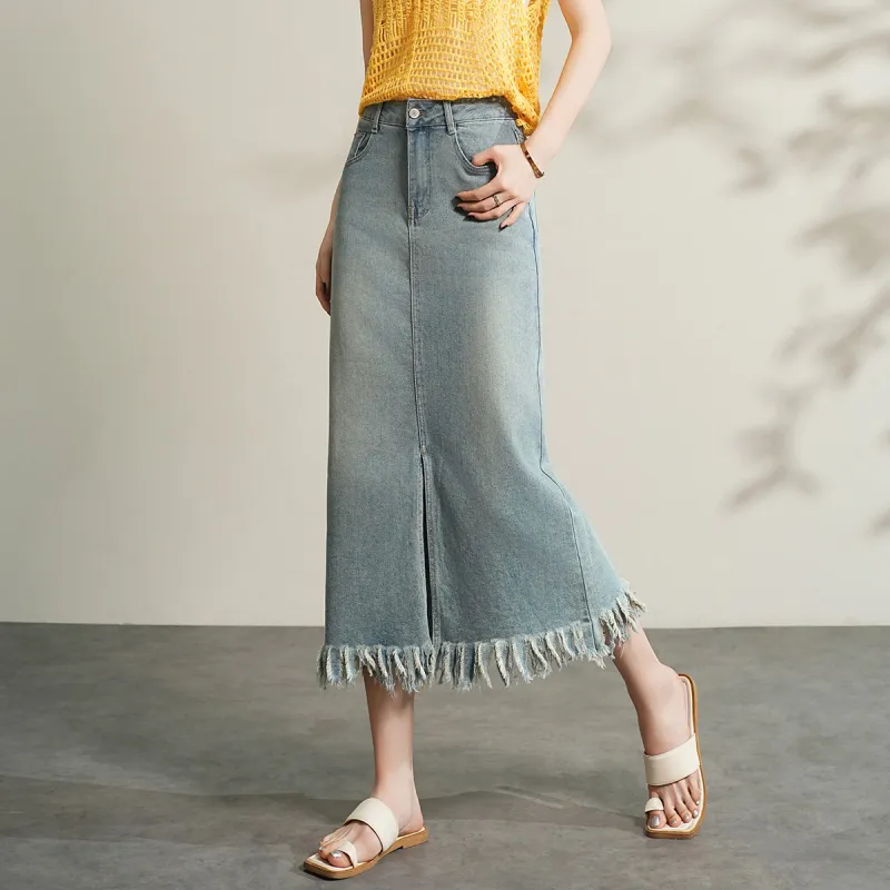 TERRE BLEUE Spring, Summer, Fall Denim Long Skirt Women's-4