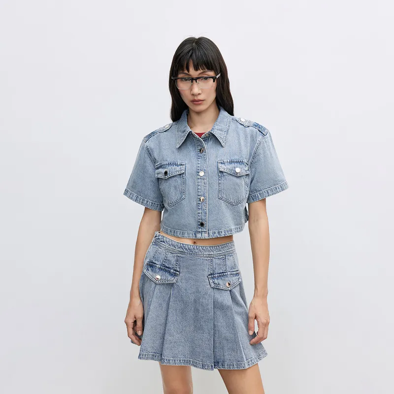 ONLY Skirt Set Women's Washed Denim Blue-5