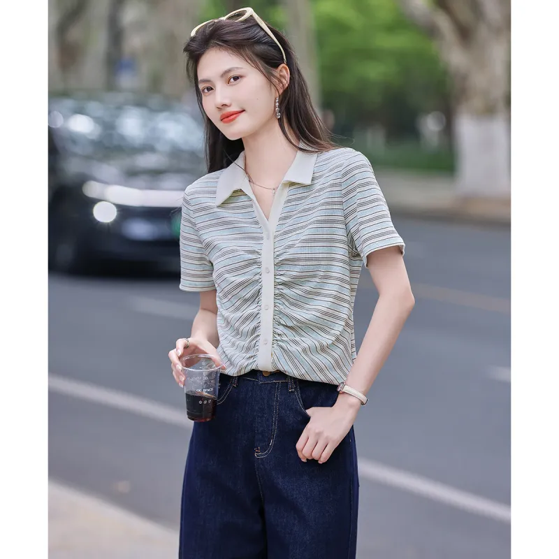 Still quiet T Shirts Women's Green Stripes-1