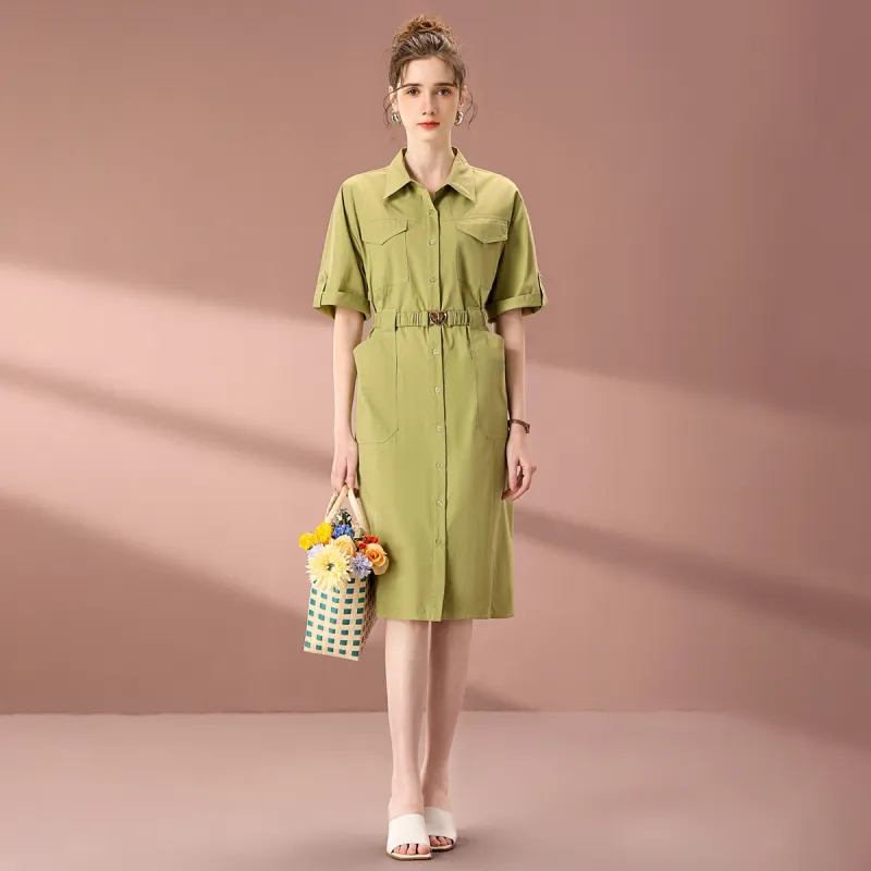 FENHONGMALI Short Sleeved Dresses Women's Green-5
