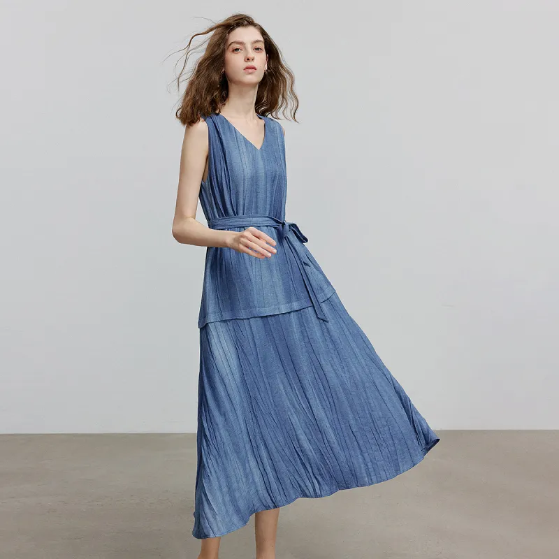 Initial Language Sleeveless Dress Women's Tie Dye Blue-2