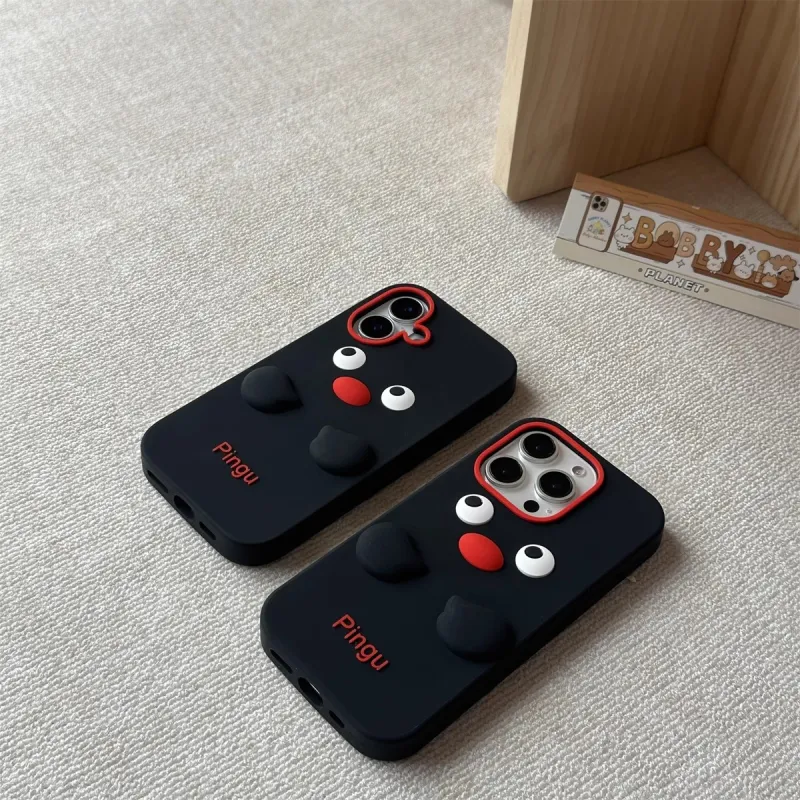 Sopi Silicone Material Black Base Penguin Phone Cases Compatible With IPhone 16/15 Pro Max/Apple 13/14 Pro/Max-1