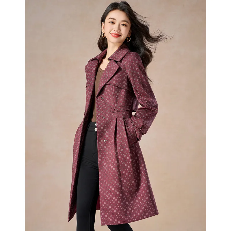 Mylan Spring Fall Trench Coat Slim Fit Women's Fuchsia-1