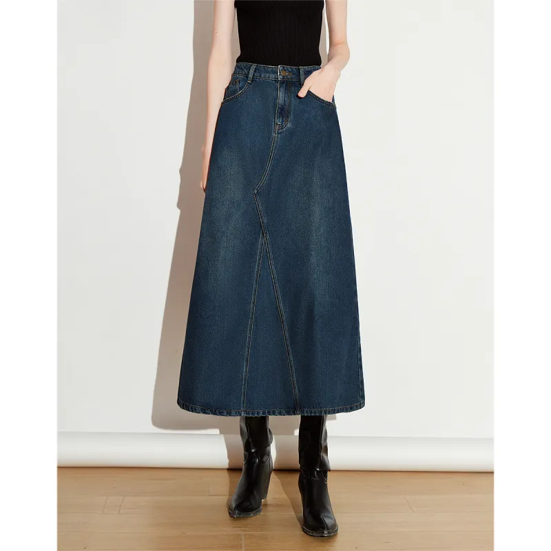 Initial Language Casual Long Skirts Women's Teal-3