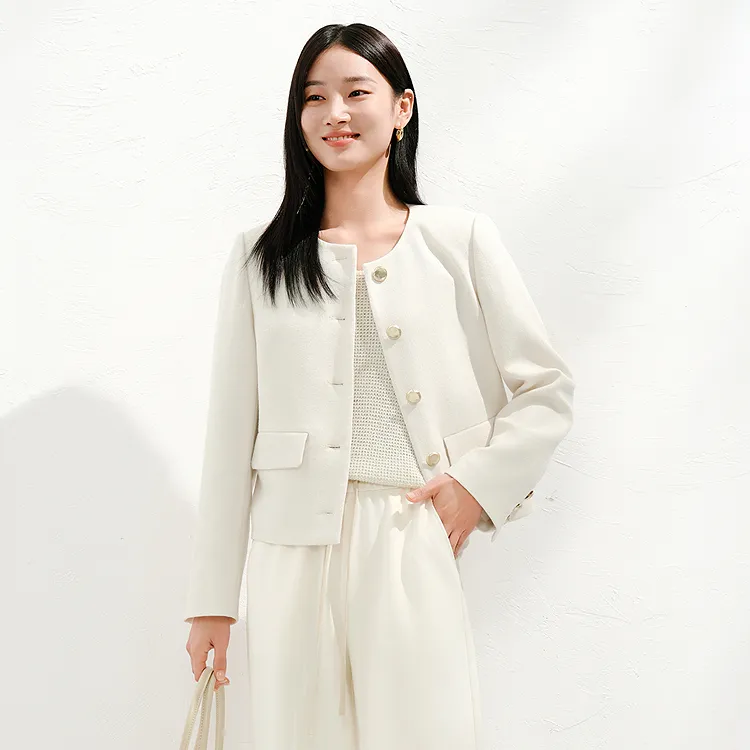 JZ. ANNAKRO Cropped Coats Women's Ecru-2