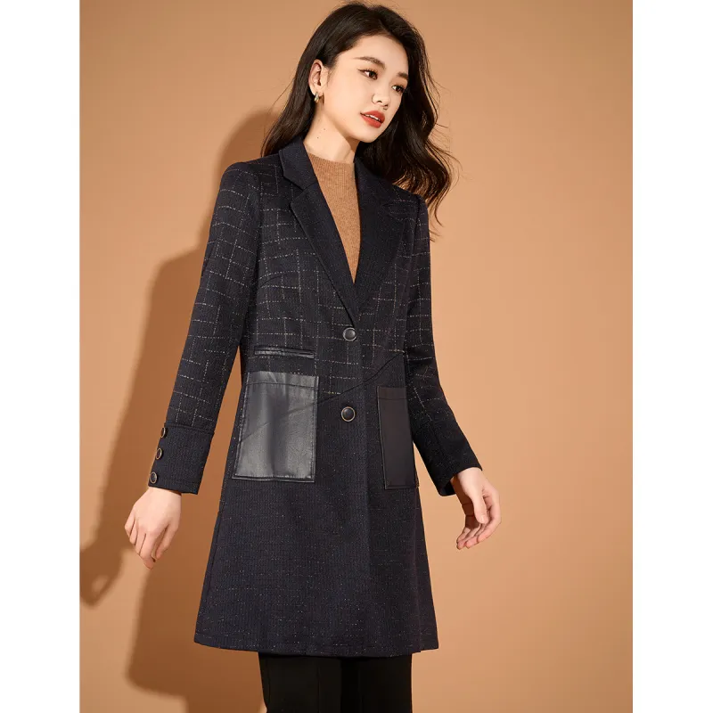 Mylan Spring Fall Coats Loose Fit Women's Navy Blue-6