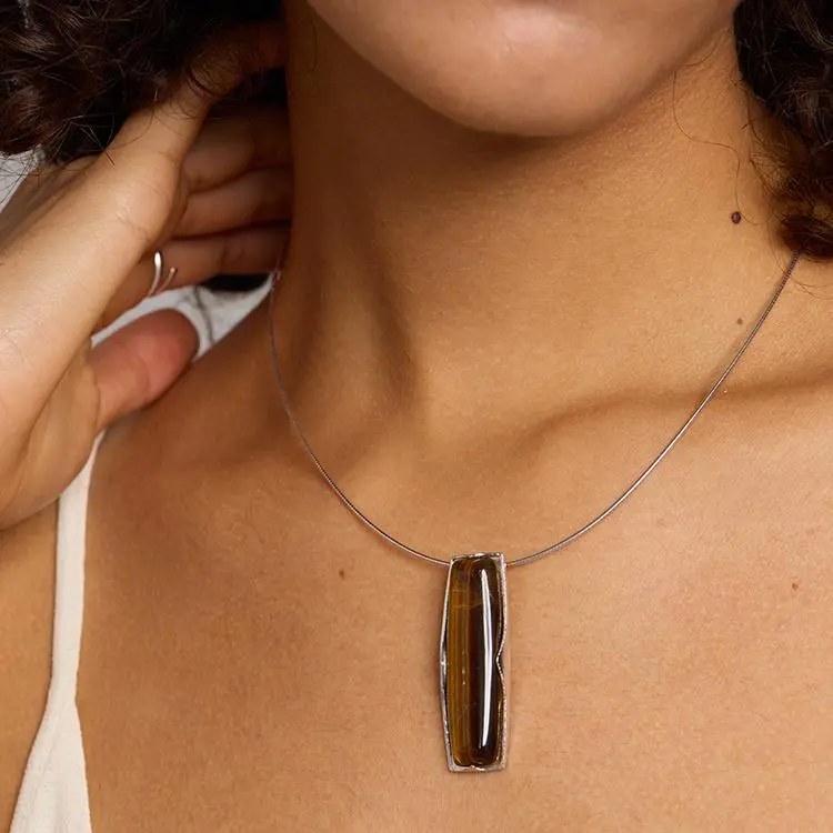 Qurioustone Tiger's Eye Stone Necklaces Unisex-1