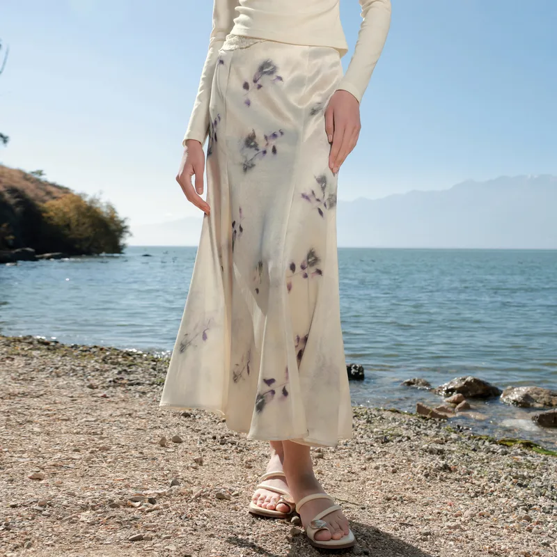 3COLOUR Casual Long Skirt Women's Champagne-4