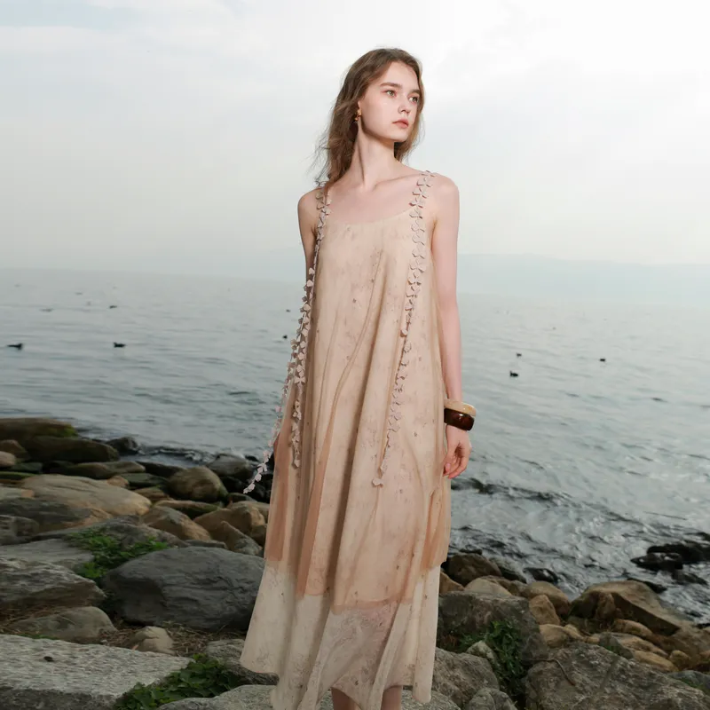3COLOUR Slip Dresses Women's Coffee Beige-5