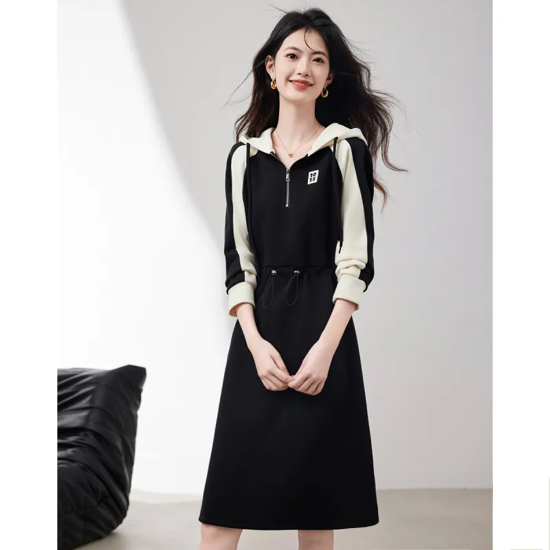 XINFEIYU Long Sleeved Dresses Women's Black-4