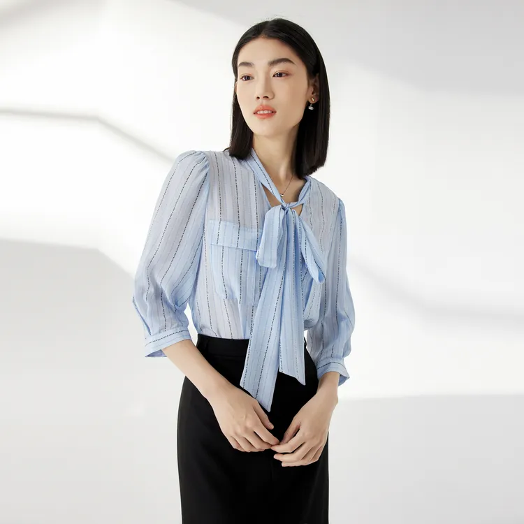 SHUIYUNJIAN Shirts Women's Light Blue Stripes-2