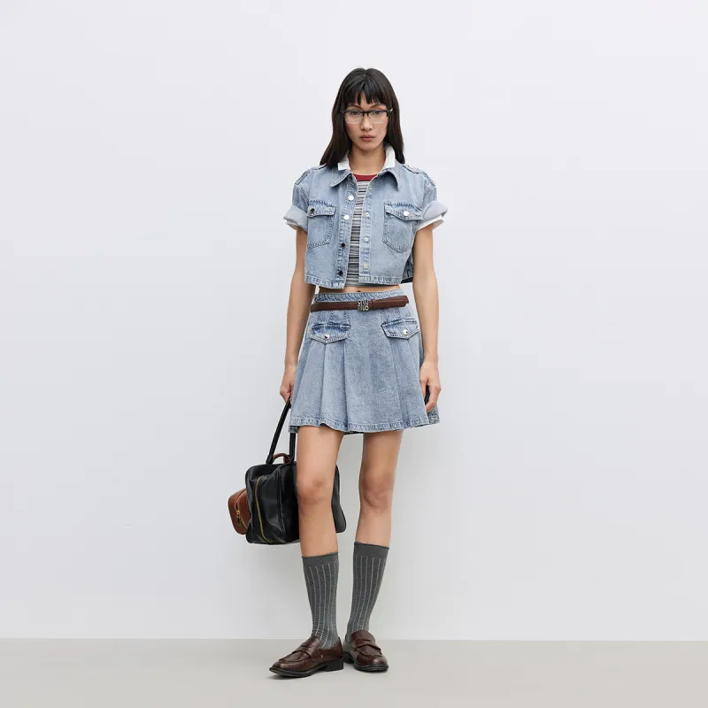 ONLY Skirt Set Women's Washed Denim Blue-3