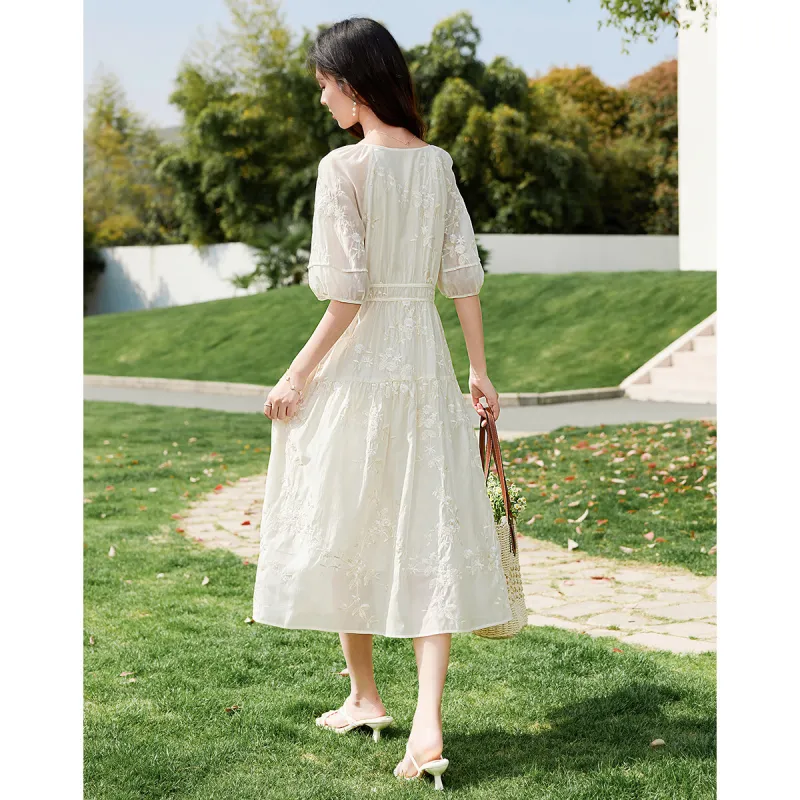 Like The Age Of Water Summer Short Sleeved Dress Women's Ecru-3