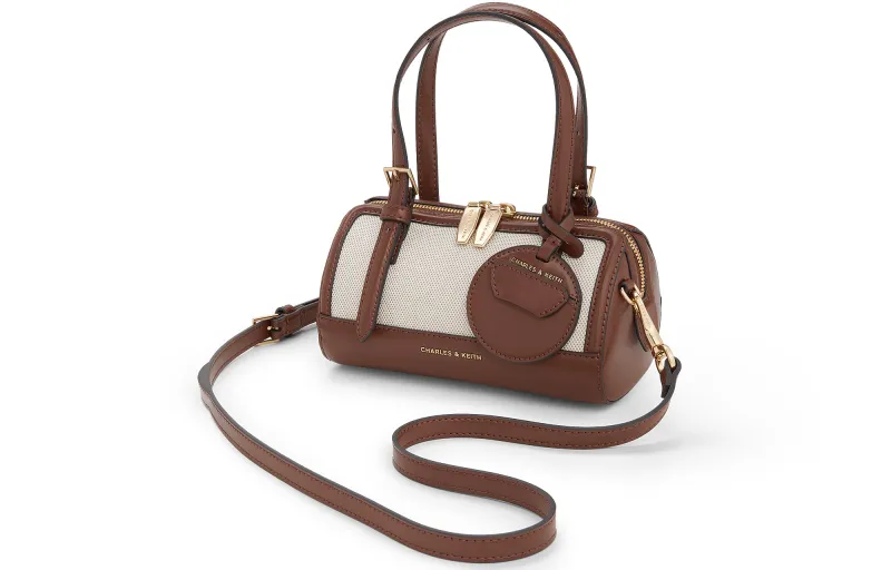 CHARLES&KEITH PU, Textile Mixture Handbag, Shoulder Bag, Crossbody Bag Trumpets Women's Chocolate/Black-1