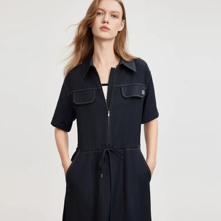 ELLE Short Sleeved Dress Women's Navy Blue-3