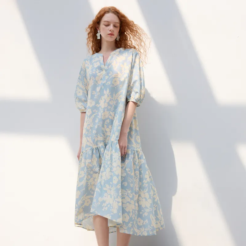 3COLOUR Short Sleeved Dress Women's Sky Blue Floral-4
