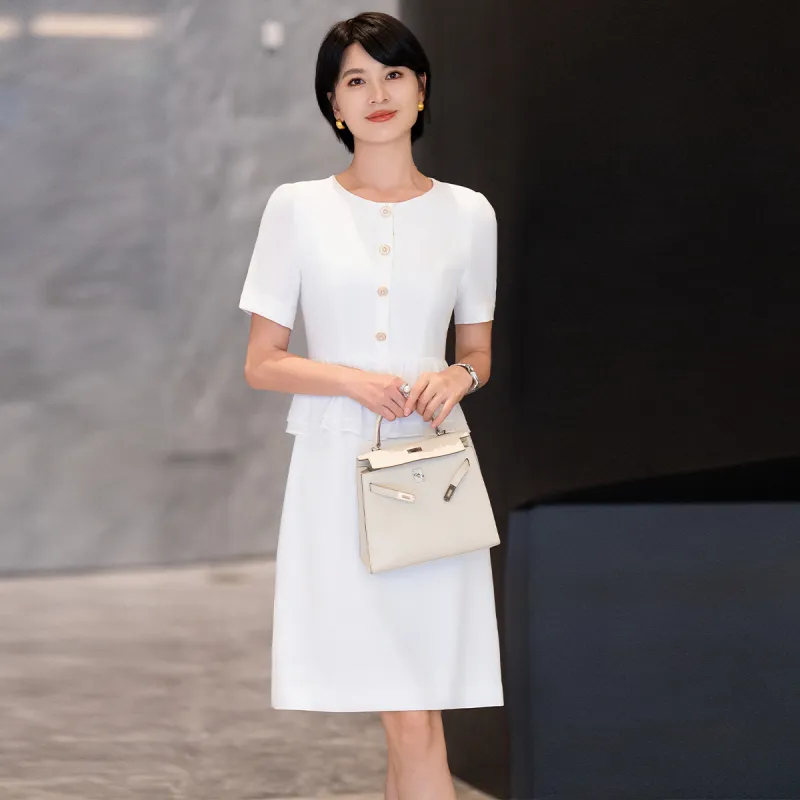 ONE SHALLOW Short Sleeved Dresses Women's White-6