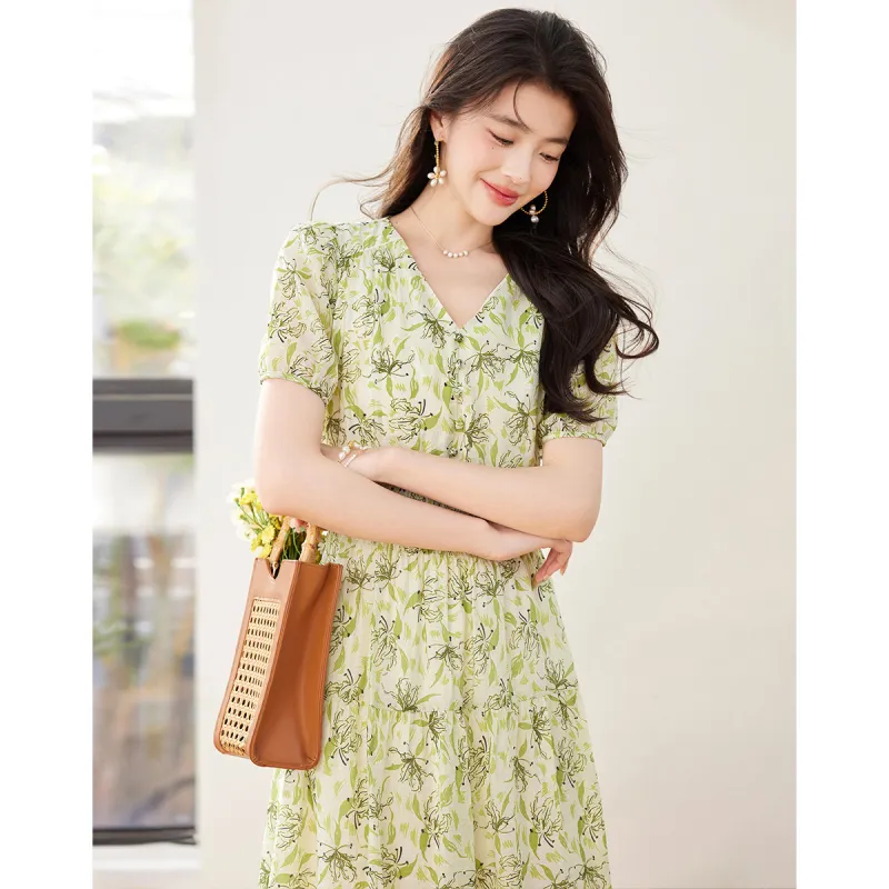 Like The Age Of Water Short Sleeved Dress Women's Green-2