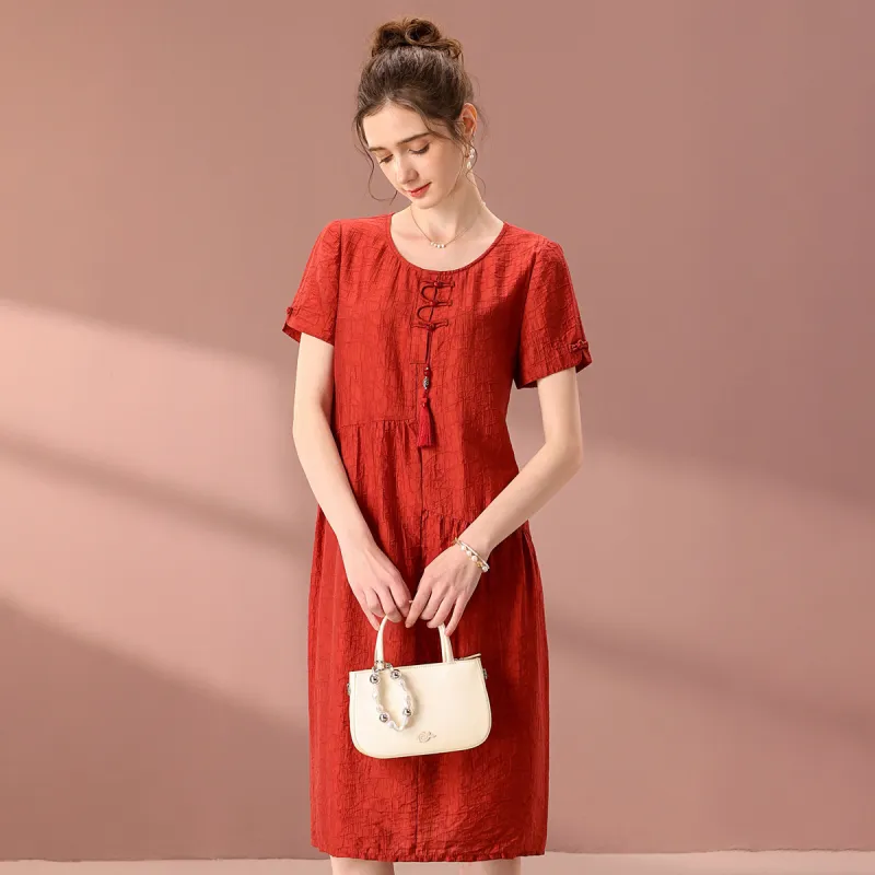 FENHONGMALI Short Sleeved Dresses Women's Red-2