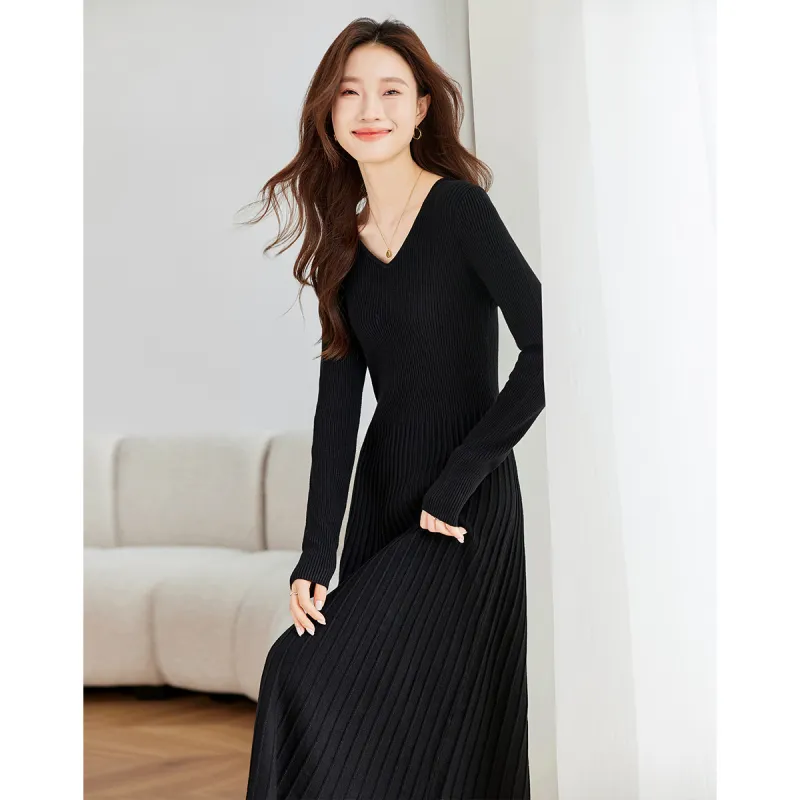 Love Elaine Spring Fall Long Sleeved Dress Women's Black-4