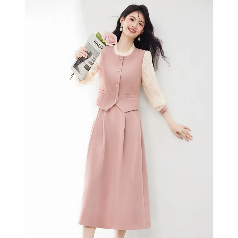 XINFEIYU Skirt Set Women's Pink-2