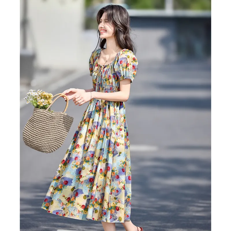 Still Quiet Summer Short Sleeved Dress Women's Purple Lotus-1