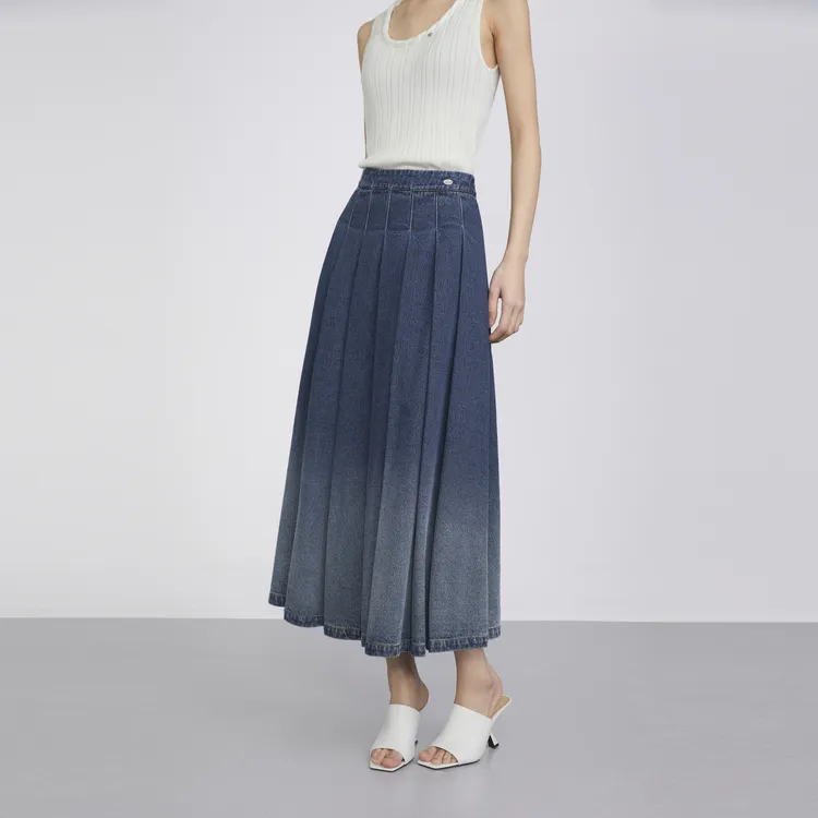 ELLE Casual Long Skirts Women's Denim Blue-4