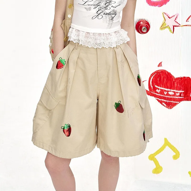 ELF SACK Casual Shorts Women's Strawberry Khaki-2