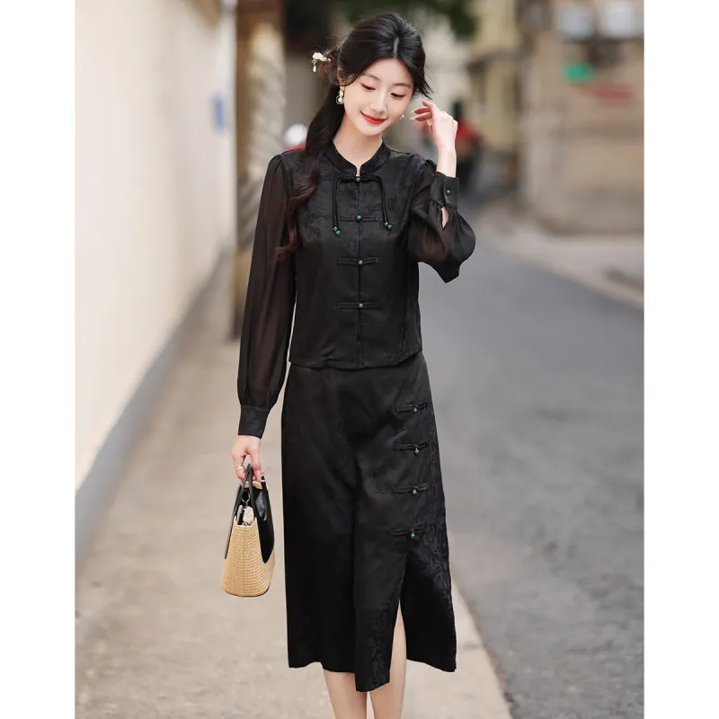 Like The Age Of Water Spring Skirt Set Women's Black-3