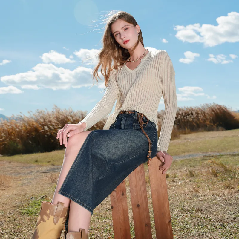 3COLOUR Casual Long Skirt Women's Sky Blue-4