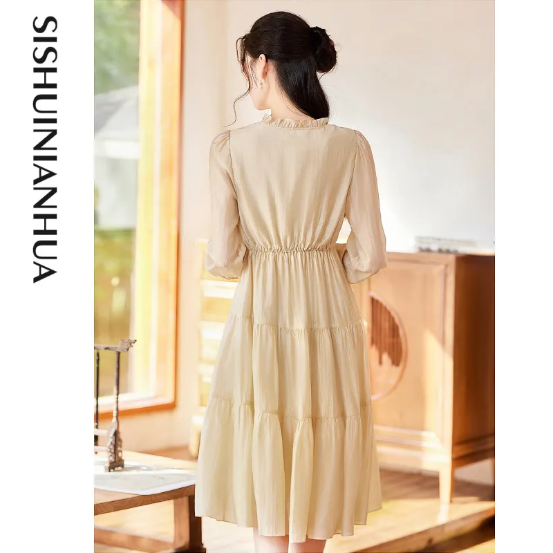 Like The Age Of Water Long Sleeved Dresses Women's Khaki-6